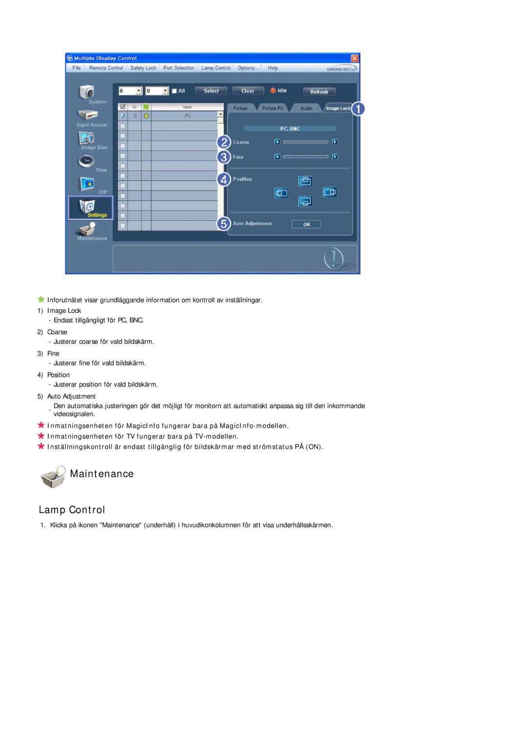 Samsung LH55LBTLBC/EN, LH40LBTLBC/EN, LH40LBPLBC/EN, LH55LBPLBC/EN, LH46LBTLBC/EN, LH46LBPLBC/EN manual Maintenance Lamp Control 