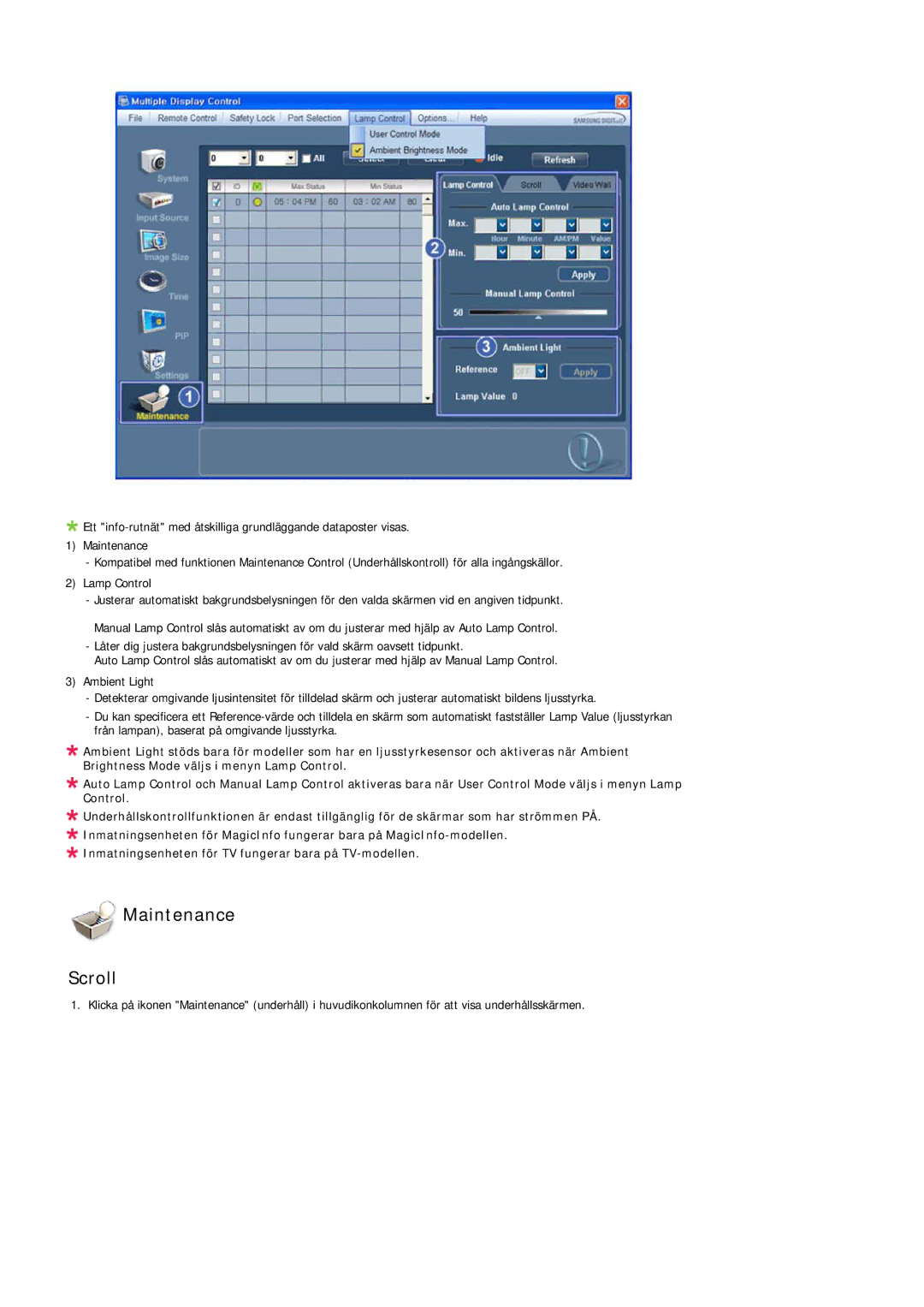 Samsung LH55LBPLBC/EN, LH40LBTLBC/EN, LH40LBPLBC/EN, LH55LBTLBC/EN, LH46LBTLBC/EN, LH46LBPLBC/EN manual Maintenance Scroll 