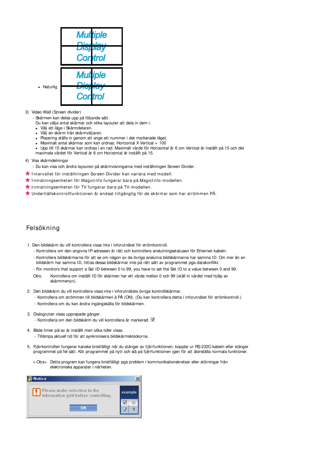 Samsung LH55LBPLBC/EN, LH40LBTLBC/EN, LH40LBPLBC/EN, LH55LBTLBC/EN, LH46LBTLBC/EN, LH46LBPLBC/EN manual Felsökning 