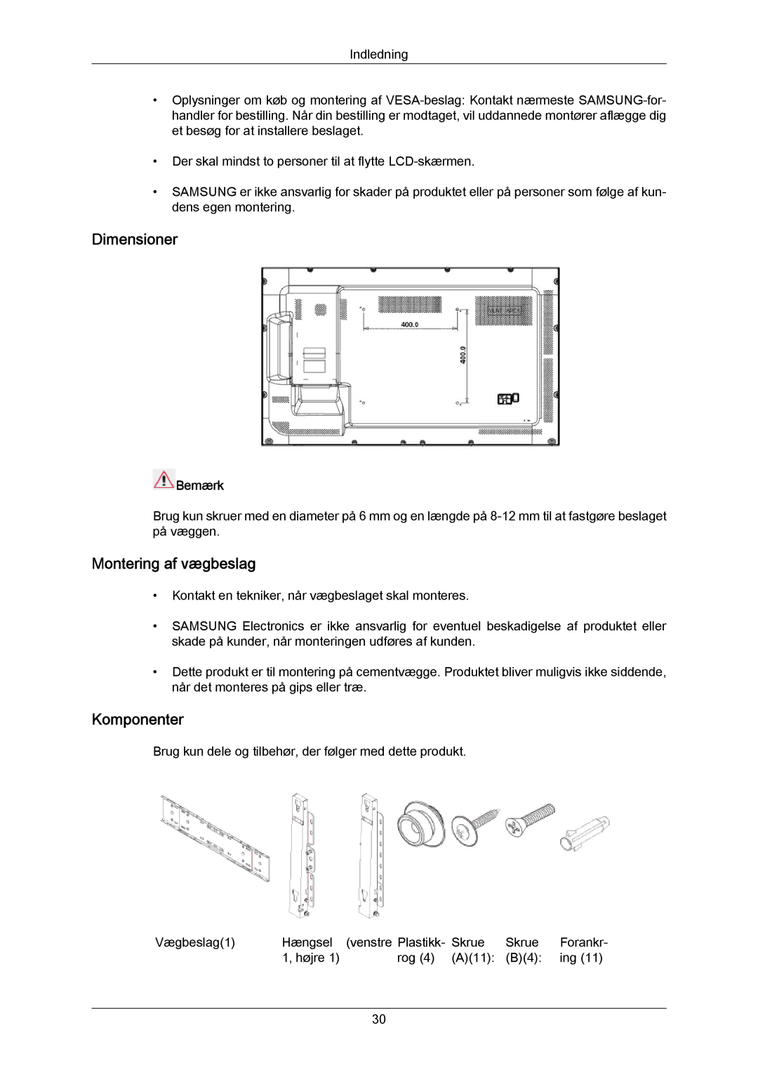 Samsung LH40LBPLBC/EN, LH40LBTLBC/EN, LH55LBTLBC/EN, LH55LBPLBC/EN, LH46LBTLBC/EN, LH46LBPLBC/EN manual Dimensioner 