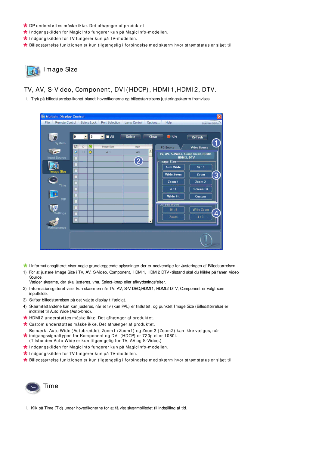 Samsung LH55LBTLBC/EN, LH40LBTLBC/EN, LH40LBPLBC/EN, LH55LBPLBC/EN, LH46LBTLBC/EN, LH46LBPLBC/EN manual Time 