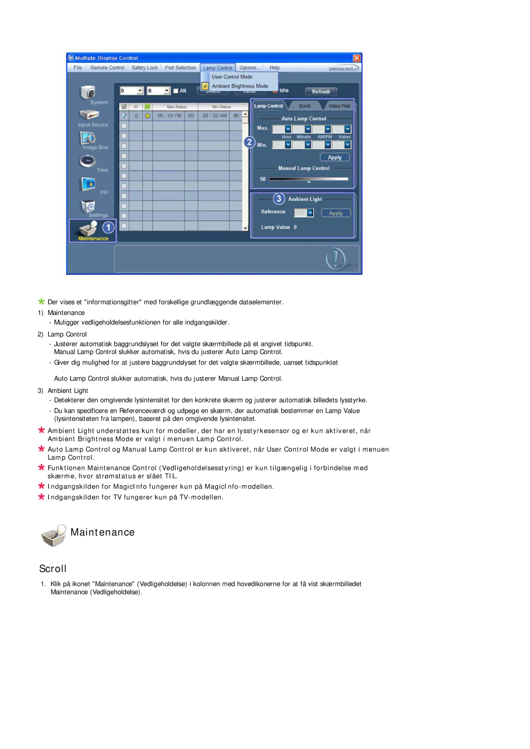 Samsung LH46LBPLBC/EN, LH40LBTLBC/EN, LH40LBPLBC/EN, LH55LBTLBC/EN, LH55LBPLBC/EN, LH46LBTLBC/EN manual Maintenance Scroll 