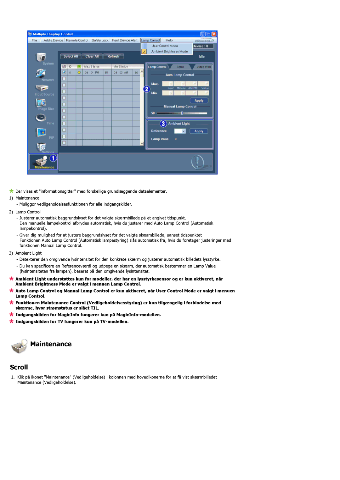 Samsung LH55LBTLBC/EN, LH40LBTLBC/EN, LH40LBPLBC/EN, LH55LBPLBC/EN, LH46LBTLBC/EN, LH46LBPLBC/EN manual Maintenance Scroll 