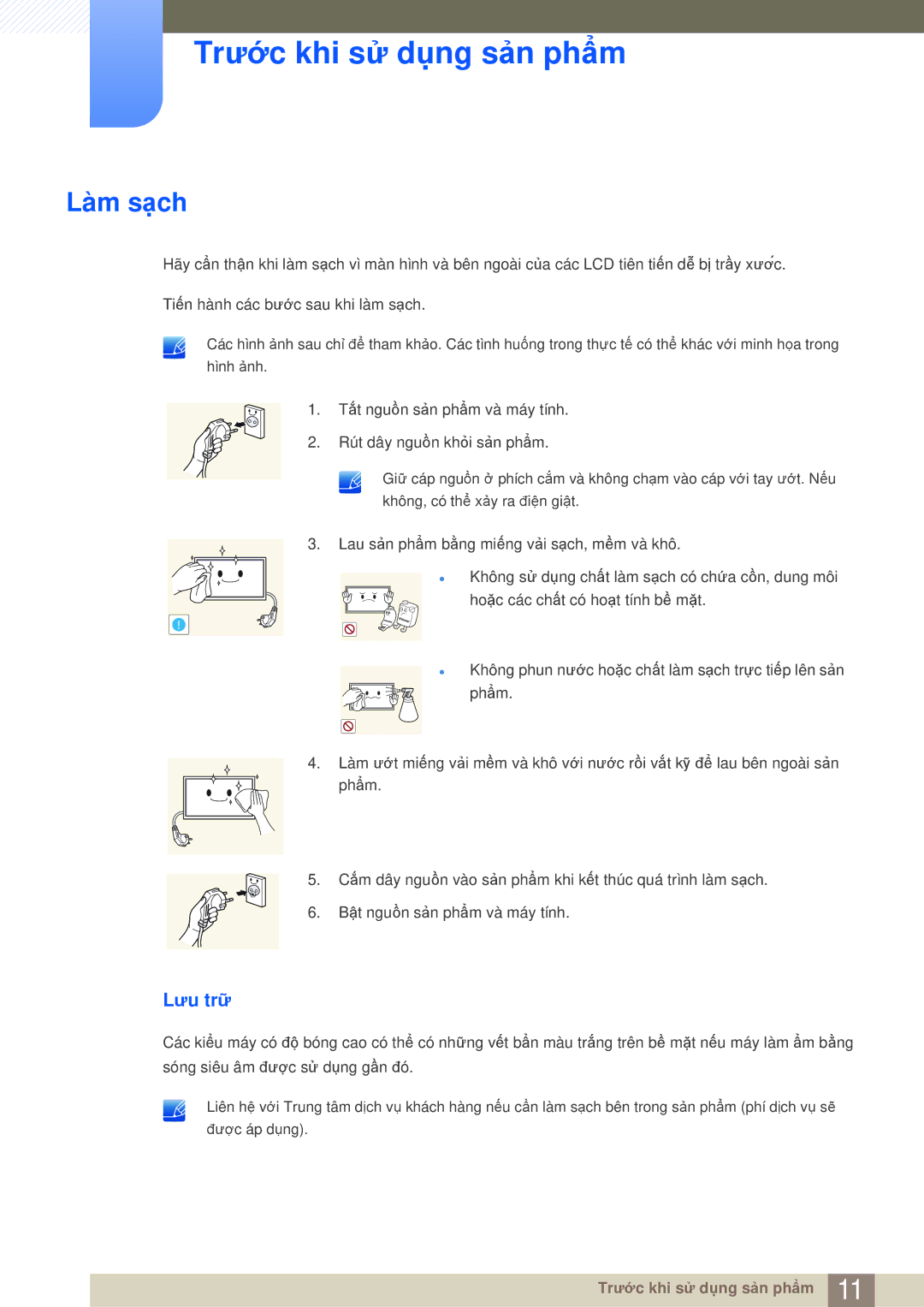 Samsung LH40MDBPLGC/XS, LH40MDBPLGC/XY, LH55MDBPLGC/XY manual Làm sạch, Lưu trữ 