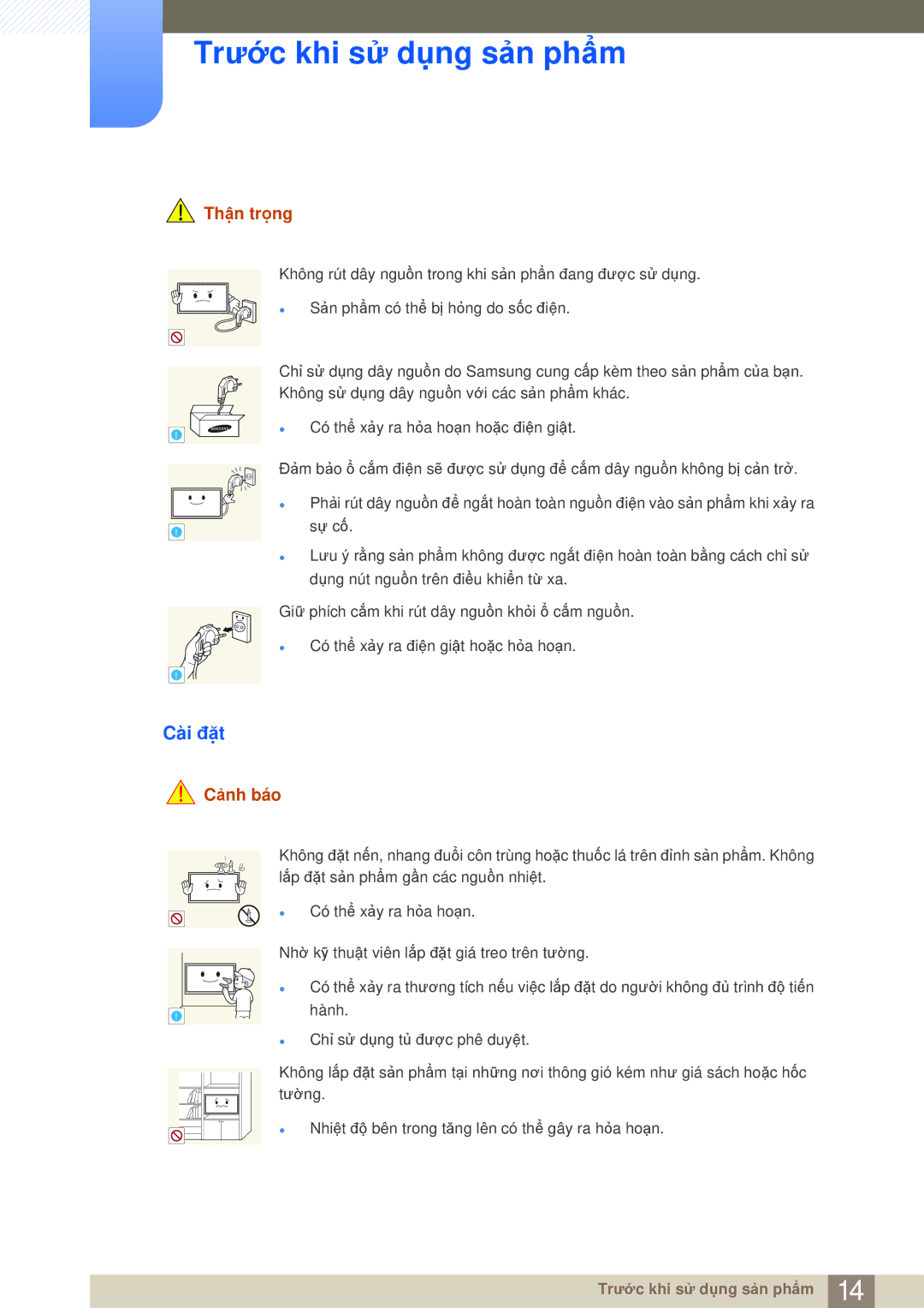 Samsung LH40MDBPLGC/XS, LH40MDBPLGC/XY, LH55MDBPLGC/XY manual Cài đặt, Thận trọng 