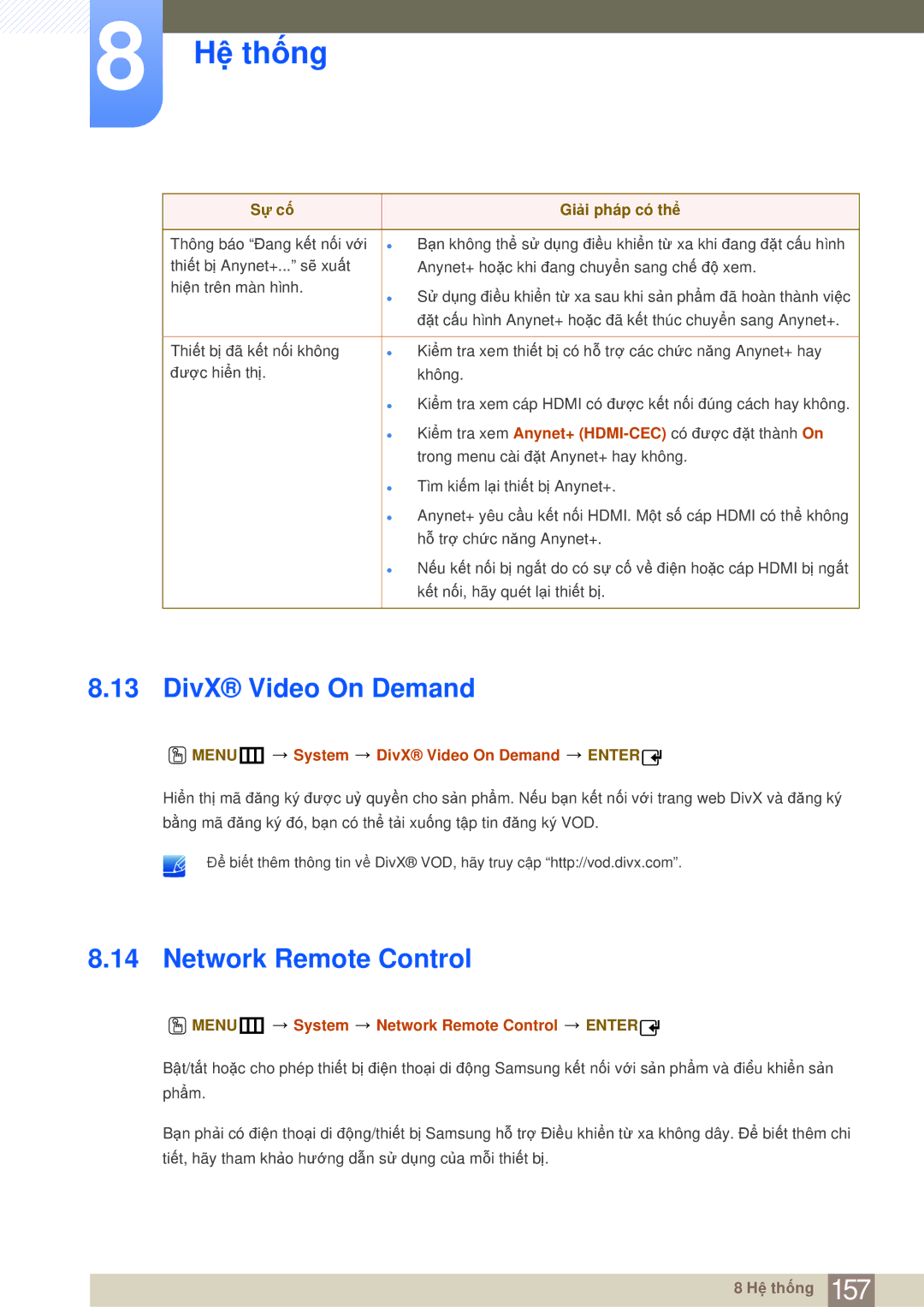 Samsung LH55MDBPLGC/XY, LH40MDBPLGC/XY, LH40MDBPLGC/XS Network Remote Control, MENUm System DivX Video On Demand Enter 