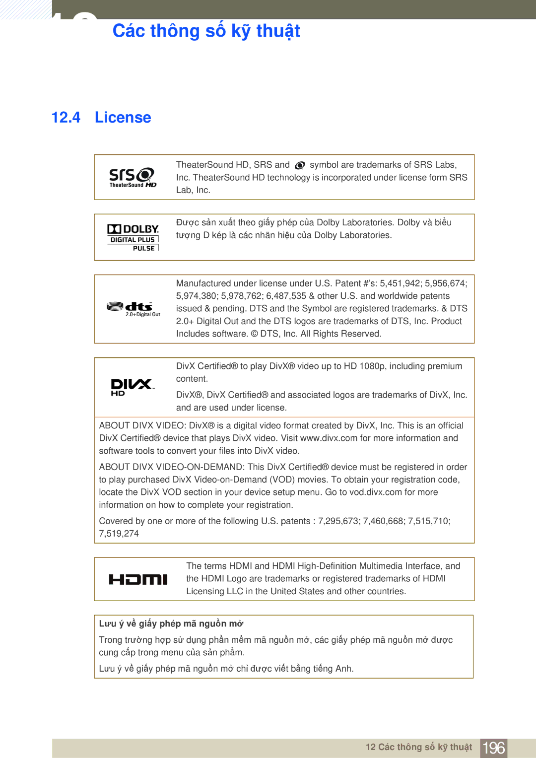 Samsung LH55MDBPLGC/XY, LH40MDBPLGC/XY, LH40MDBPLGC/XS manual License, Lưu ý về giấy phép mã nguồn mở 