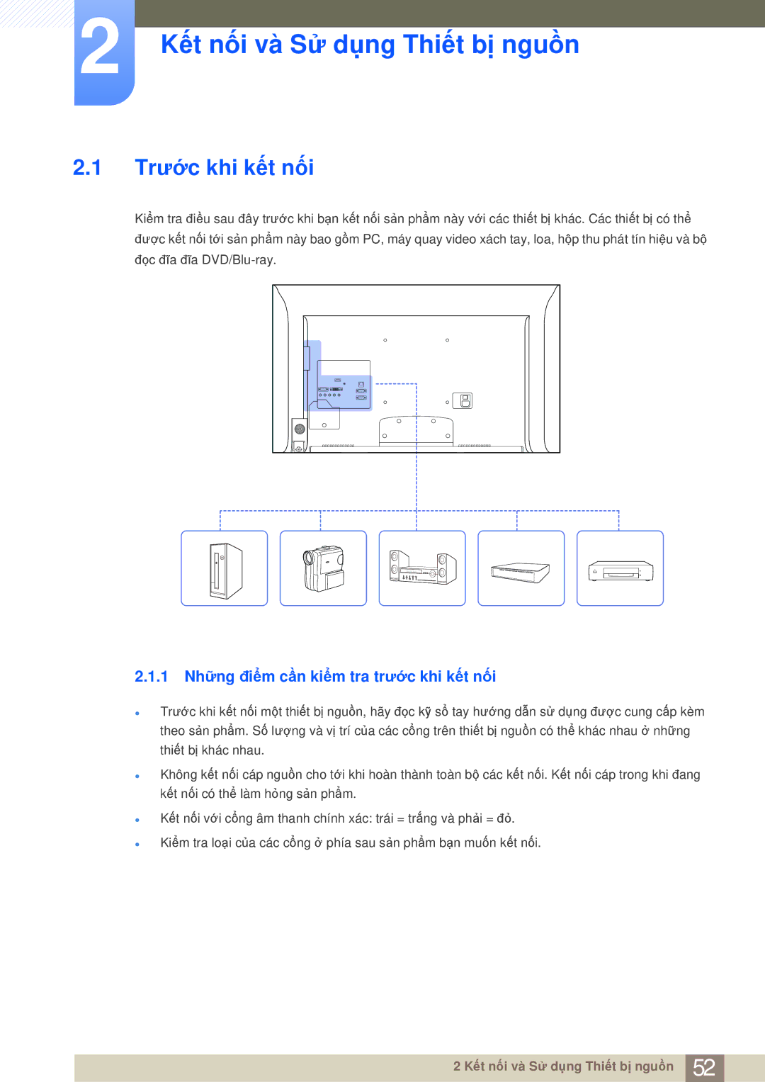 Samsung LH55MDBPLGC/XY Kết nối và Sử dụng Thiết bị nguồn, Trước khi kết nối, 1 Những điểm cần kiểm tra trước khi kết nối 