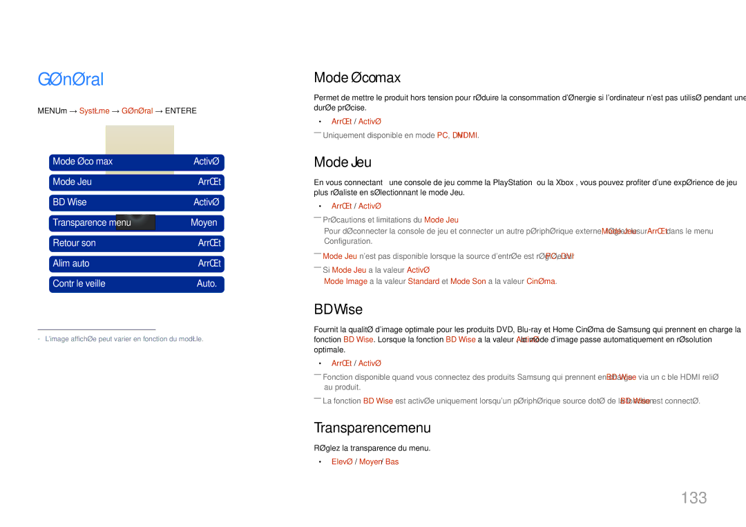 Samsung LH55MDCPLGC/EN, LH40MDCPLGC/EN, LH32MDCPLGC/EN, LH46MDCPLGC/EN manual Général, 133 