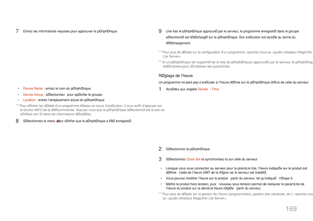 Samsung LH55MDCPLGC/EN, LH40MDCPLGC/EN, LH32MDCPLGC/EN, LH46MDCPLGC/EN manual 169, Réglage de lheure 