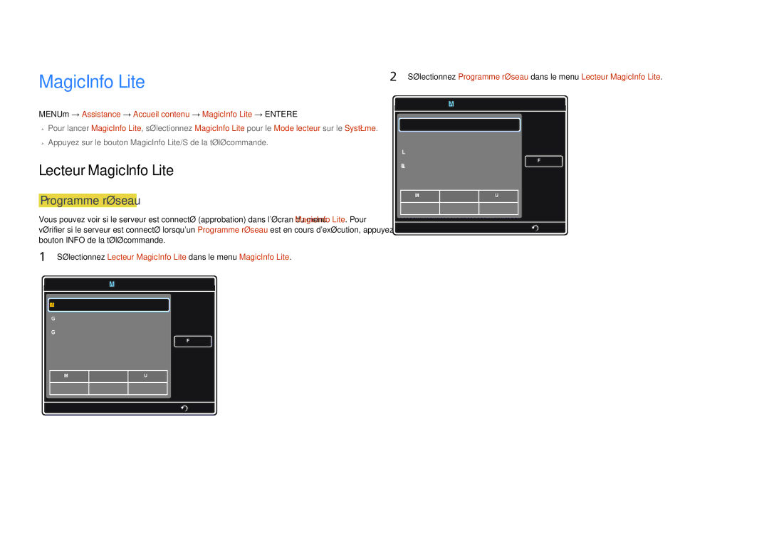 Samsung LH32MDCPLGC/EN, LH40MDCPLGC/EN, LH55MDCPLGC/EN, LH46MDCPLGC/EN 170, Lecteur MagicInfo Lite, Programme réseau 