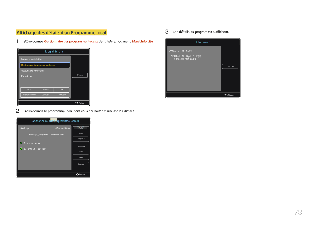 Samsung LH32MDCPLGC/EN, LH40MDCPLGC/EN 178, Affichage des détails dun Programme local, Les détails du programme saffichent 