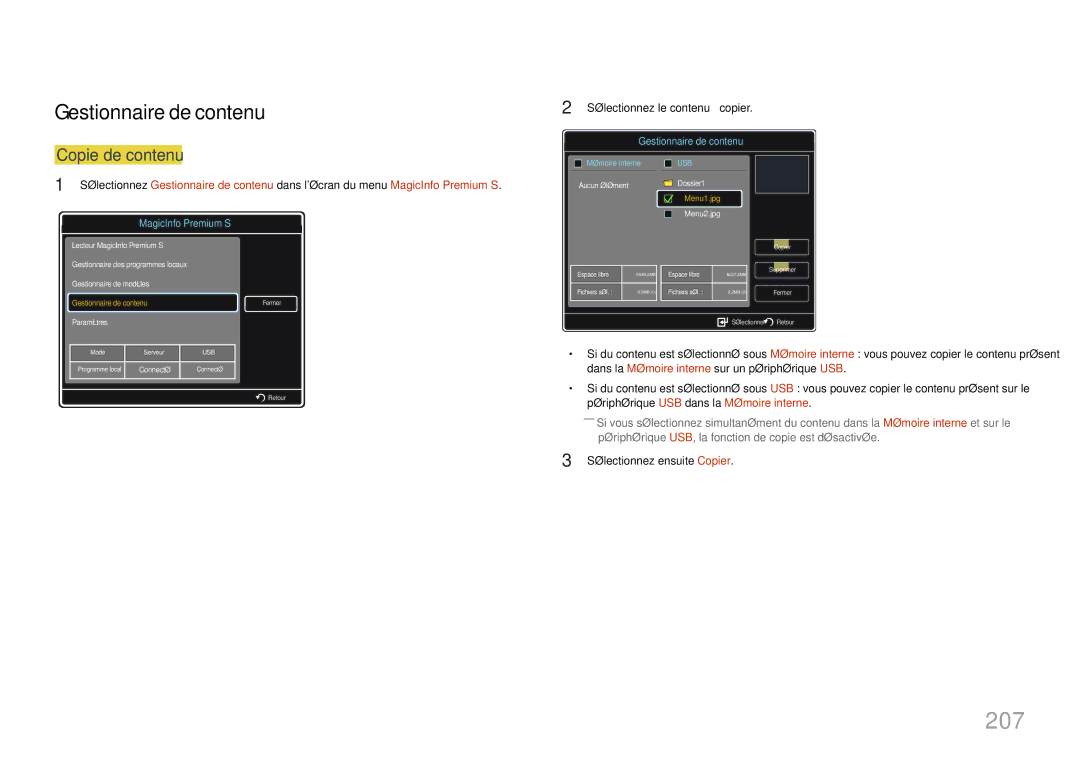 Samsung LH46MDCPLGC/EN, LH40MDCPLGC/EN, LH55MDCPLGC/EN, LH32MDCPLGC/EN manual 207, Gestionnaire de contenu 