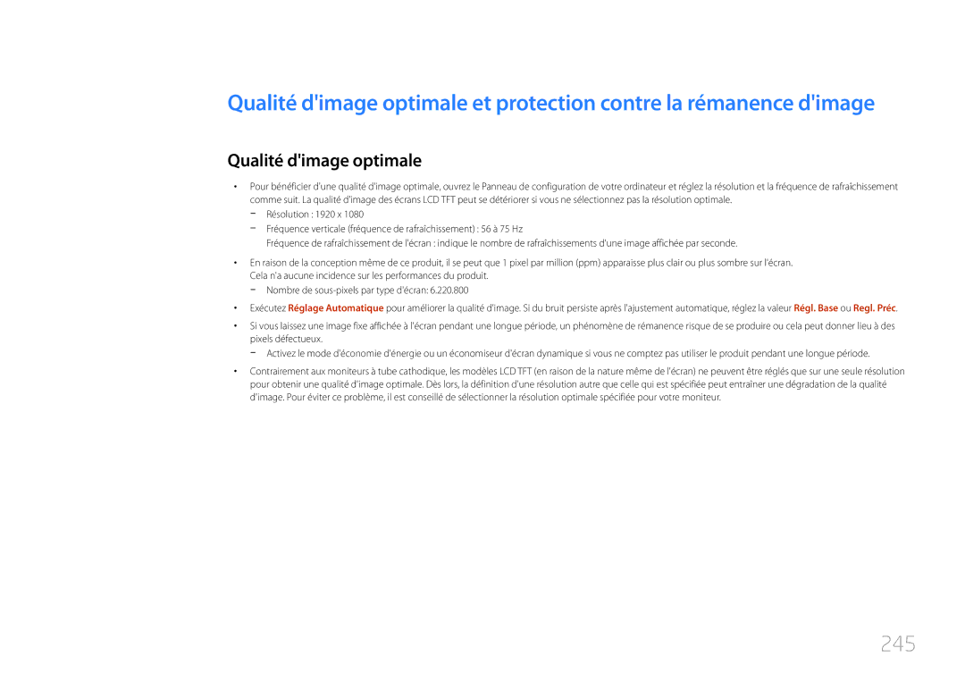 Samsung LH55MDCPLGC/EN, LH40MDCPLGC/EN, LH32MDCPLGC/EN, LH46MDCPLGC/EN manual 245, Qualité dimage optimale 