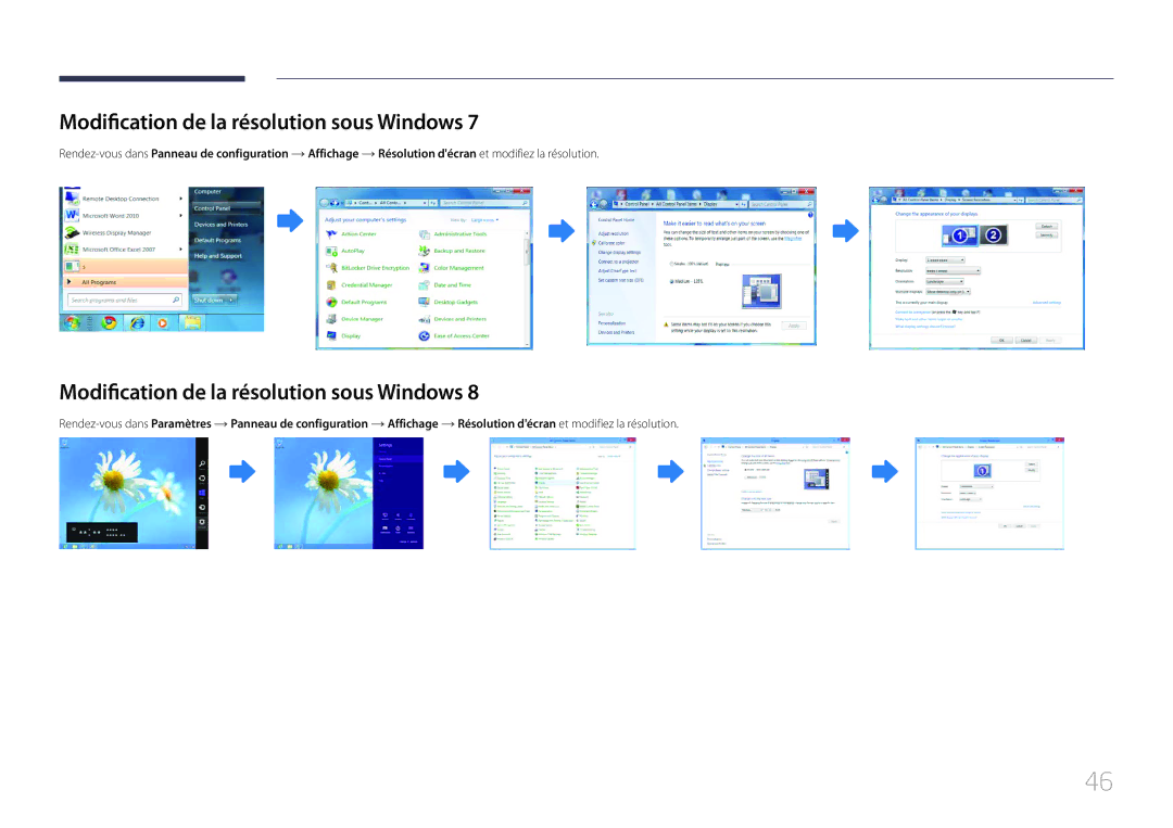 Samsung LH32MDCPLGC/EN, LH40MDCPLGC/EN, LH55MDCPLGC/EN, LH46MDCPLGC/EN manual Modification de la résolution sous Windows 