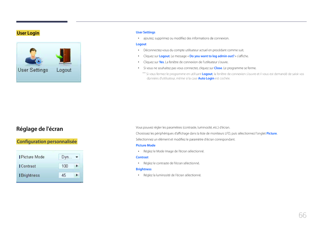 Samsung LH32MDCPLGC/EN manual Réglage de lécran, Configuration personnalisée, Réglez le Mode Image de lécran sélectionné 