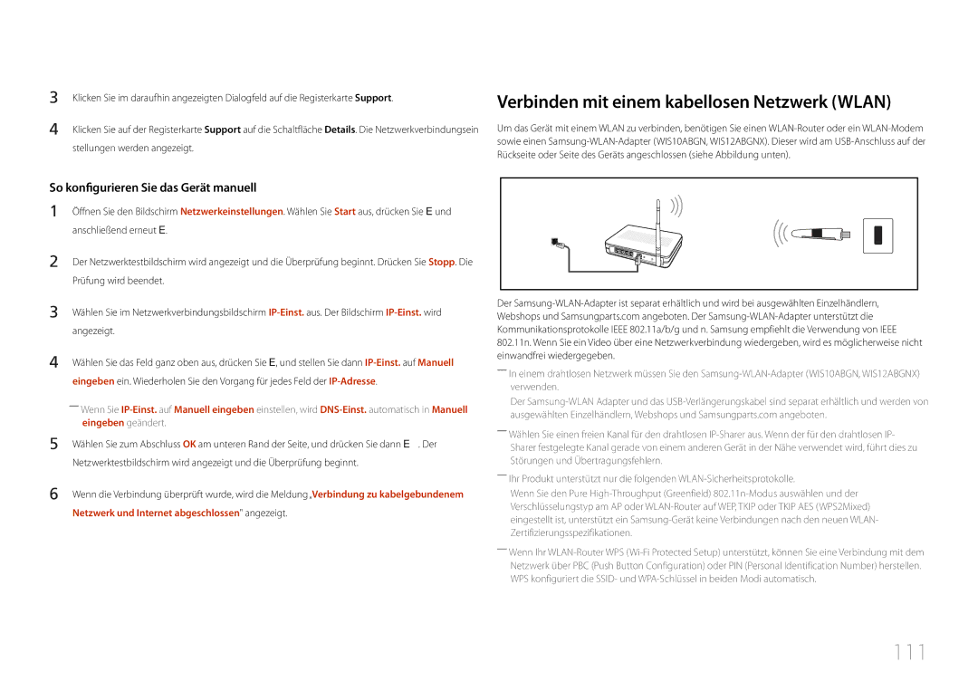 Samsung LH46MDCPLGC/EN, LH40MDCPLGC/EN 111, Verbinden mit einem kabellosen Netzwerk Wlan, Prüfung wird beendet, Angezeigt 