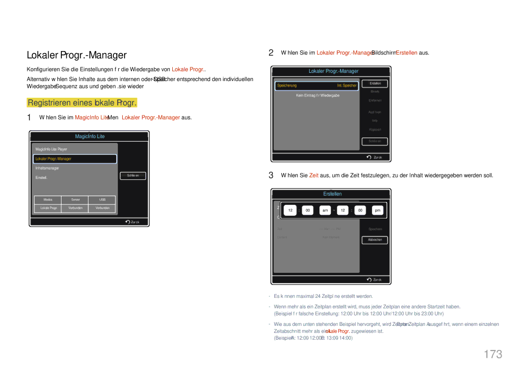 Samsung LH55MDCPLGC/EN, LH40MDCPLGC/EN, LH32MDCPLGC/EN manual 173, Lokaler Progr.-Manager, Registrieren eines Lokale Progr 