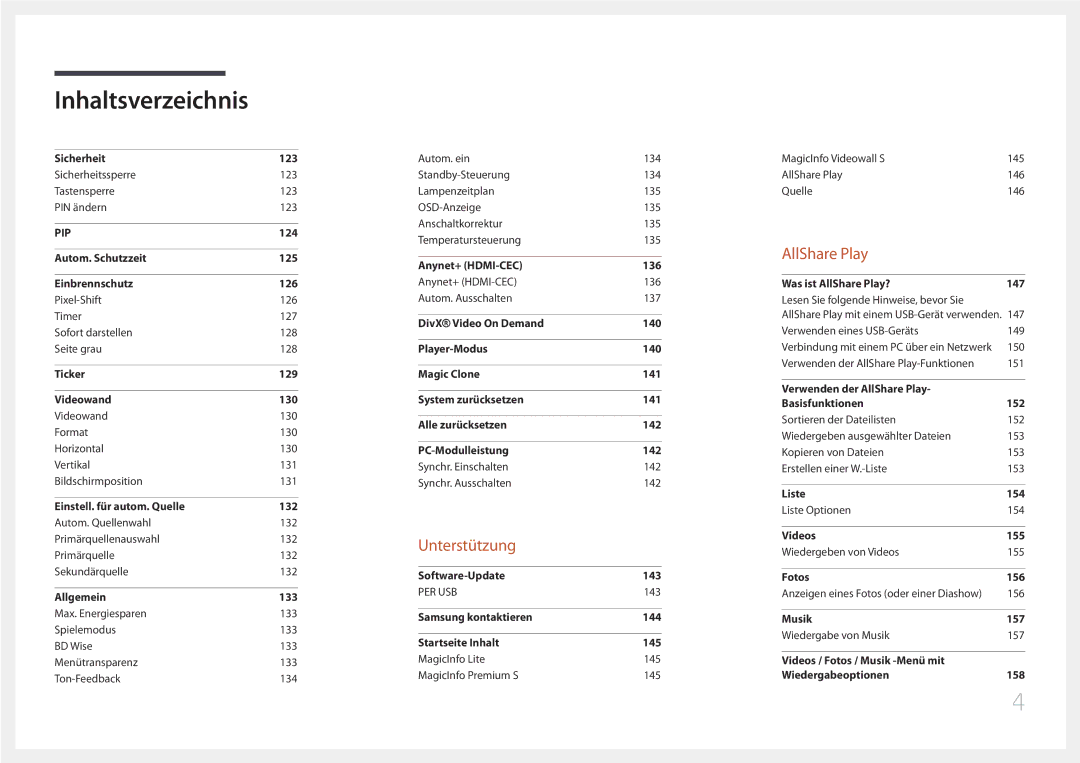 Samsung LH40MDCPLGC/EN, LH55MDCPLGC/EN, LH32MDCPLGC/EN, LH46MDCPLGC/EN manual Unterstützung 