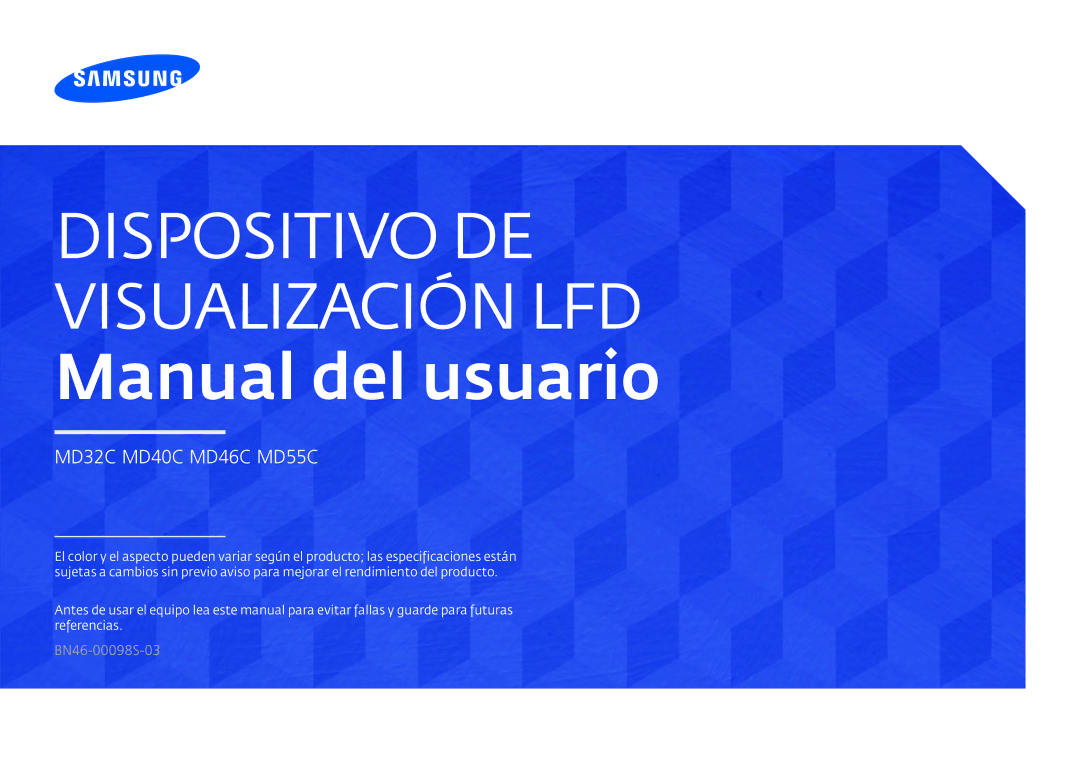 Samsung LH55MDCPLGC/EN, LH40MDCPLGC/EN, LH32MDCPLGC/EN manual Dispositivo DE Visualización LFD Manual del usuario 