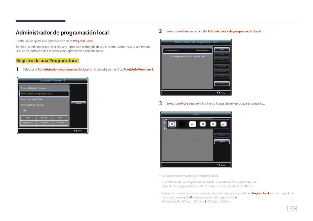 Samsung LH32MDCPLGC/EN, LH40MDCPLGC/EN, LH55MDCPLGC/EN, LH46MDCPLGC/EN manual 198, Administrador de programación local 