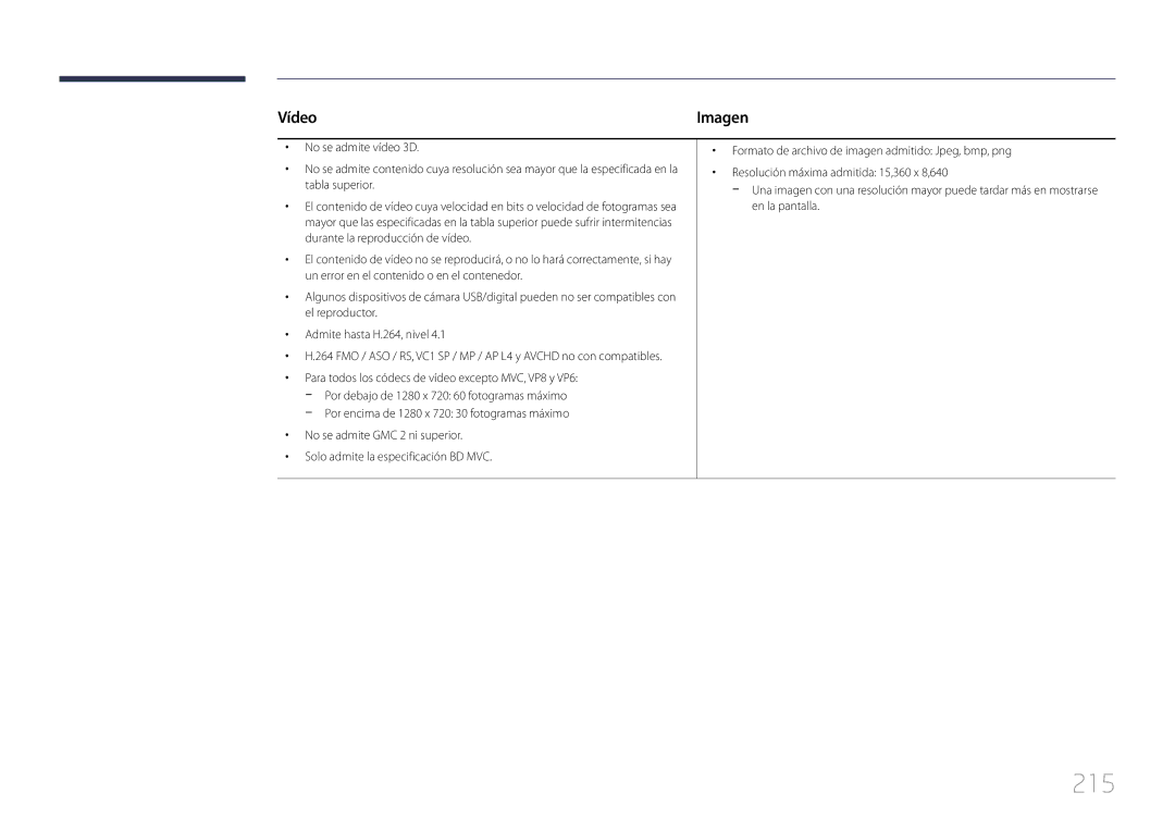 Samsung LH46MDCPLGC/EN, LH40MDCPLGC/EN, LH55MDCPLGC/EN, LH32MDCPLGC/EN manual 215, Vídeo 