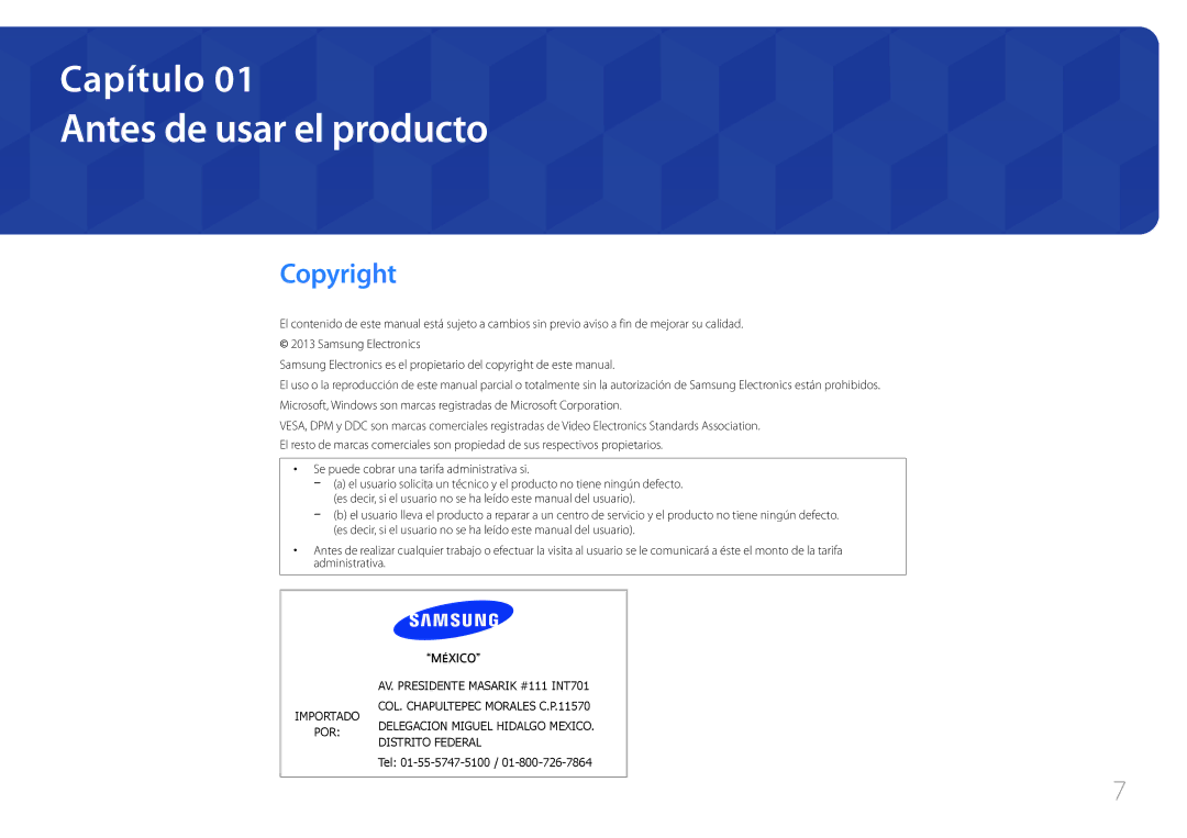 Samsung LH46MDCPLGC/EN, LH40MDCPLGC/EN Antes de usar el producto, Copyright, Se puede cobrar una tarifa administrativa si 