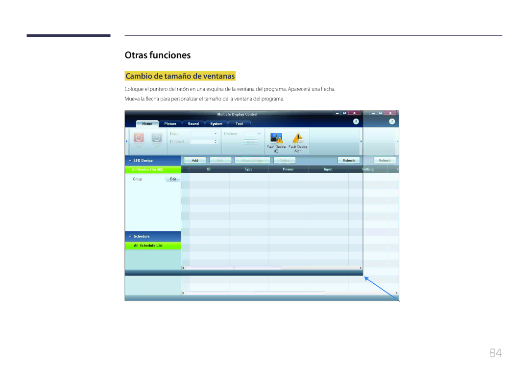 Samsung LH40MDCPLGC/EN, LH55MDCPLGC/EN, LH32MDCPLGC/EN, LH46MDCPLGC/EN manual Otras funciones, Cambio de tamaño de ventanas 