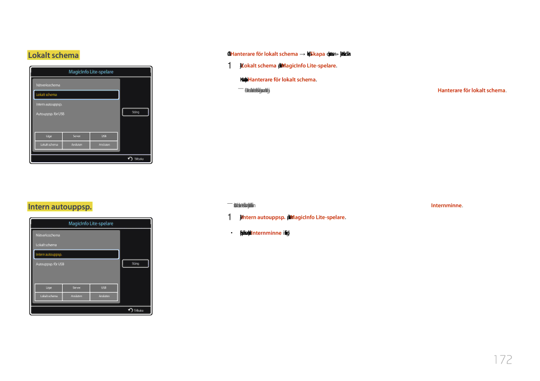 Samsung LH40MDCPLGC/EN, LH55MDCPLGC/EN, LH32MDCPLGC/EN, LH46MDCPLGC/EN manual 172, Lokalt schema, Intern autouppsp 