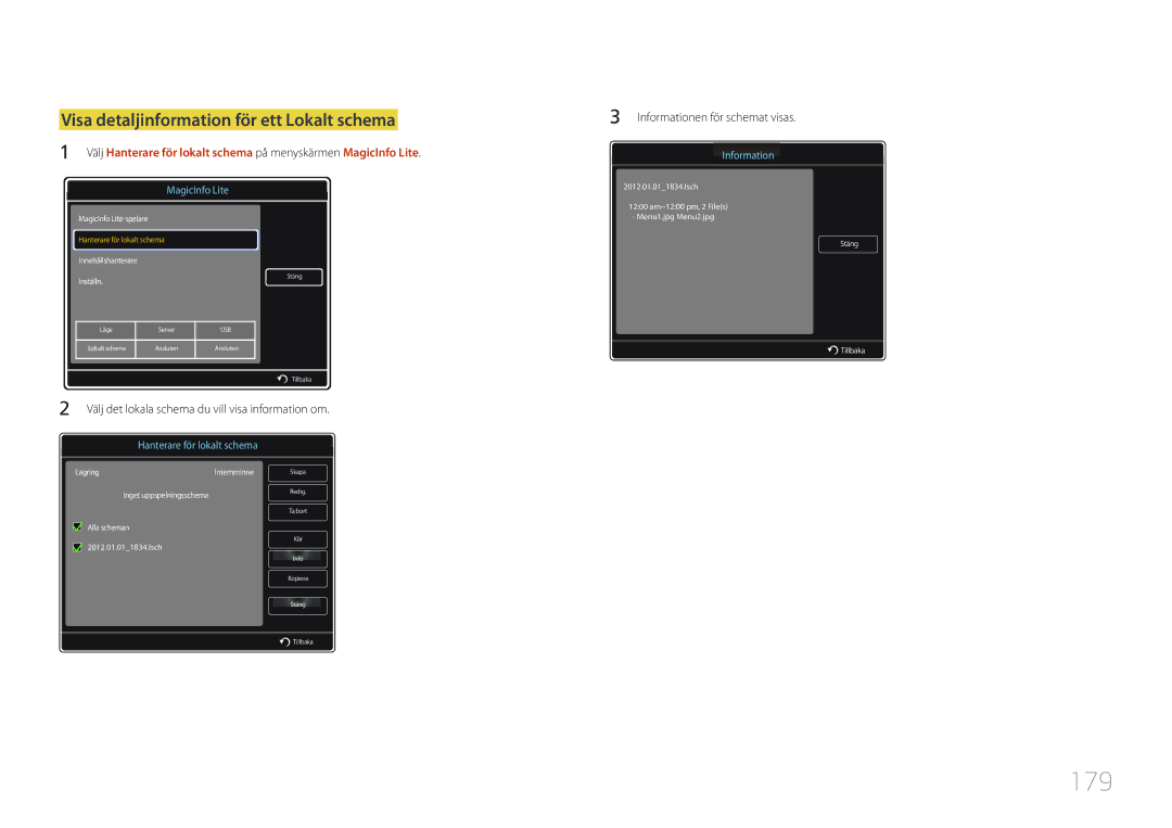 Samsung LH46MDCPLGC/EN, LH40MDCPLGC/EN 179, Visa detaljinformation för ett Lokalt schema, Informationen för schemat visas 