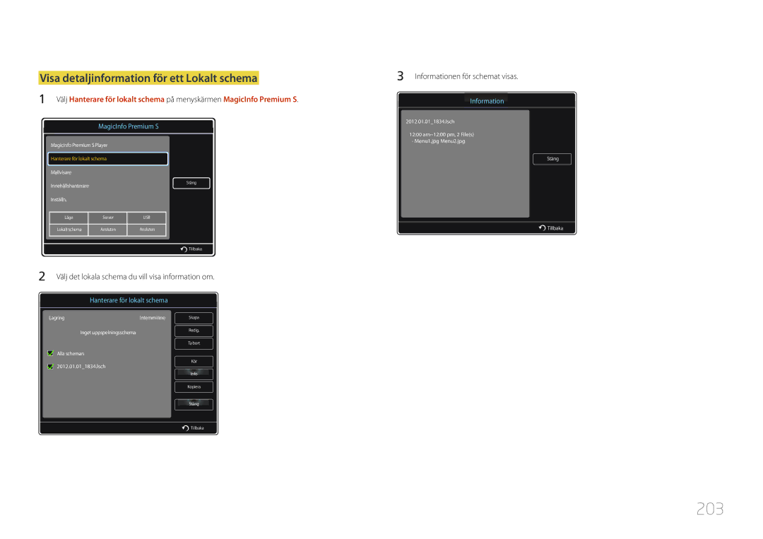 Samsung LH46MDCPLGC/EN, LH40MDCPLGC/EN, LH55MDCPLGC/EN, LH32MDCPLGC/EN 203, Visa detaljinformation för ett Lokalt schema 