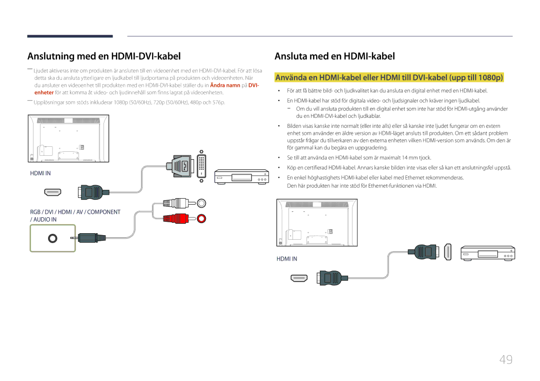 Samsung LH55MDCPLGC/EN, LH40MDCPLGC/EN, LH32MDCPLGC/EN manual Anslutning med en HDMI-DVI-kabel, Ansluta med en HDMI-kabel 