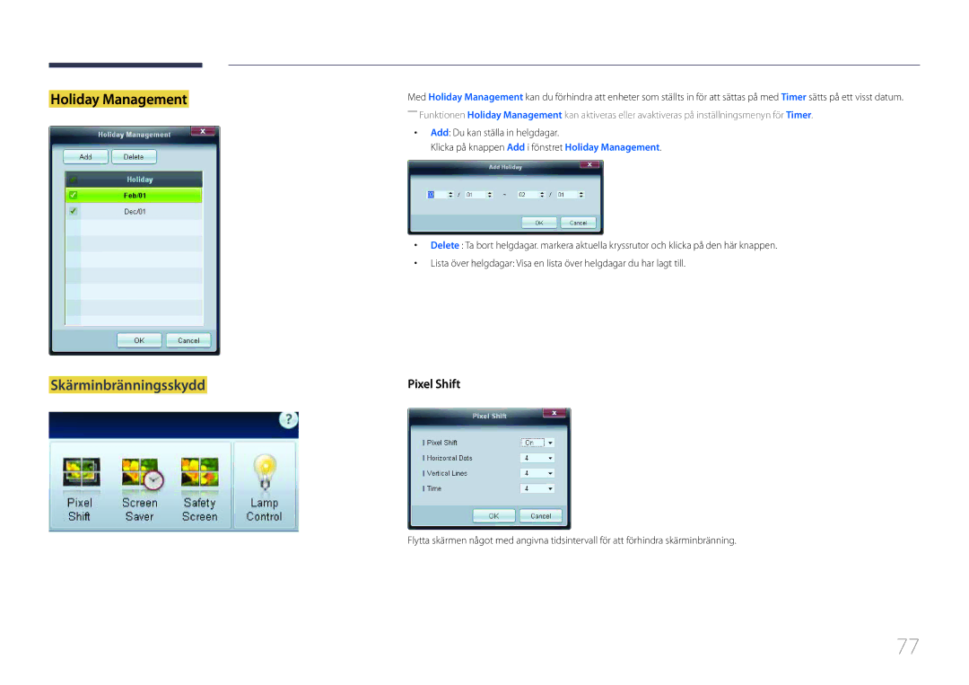 Samsung LH55MDCPLGC/EN, LH40MDCPLGC/EN, LH32MDCPLGC/EN, LH46MDCPLGC/EN manual Skärminbränningsskydd 