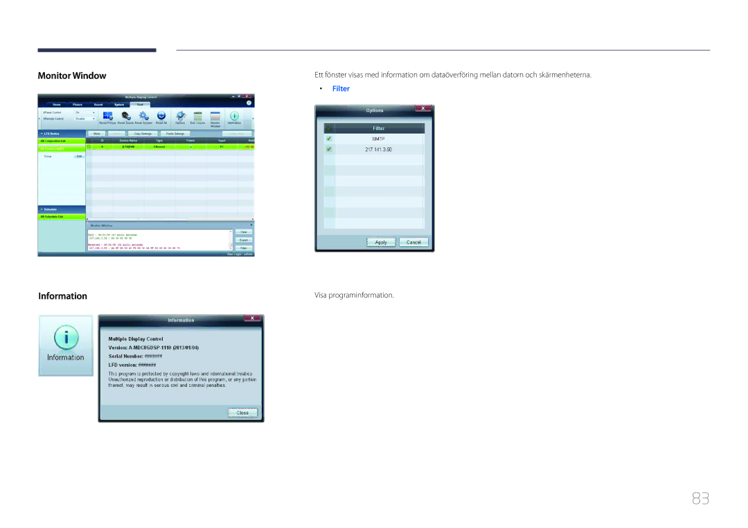 Samsung LH46MDCPLGC/EN, LH40MDCPLGC/EN, LH55MDCPLGC/EN, LH32MDCPLGC/EN Monitor Window Information, Visa programinformation 