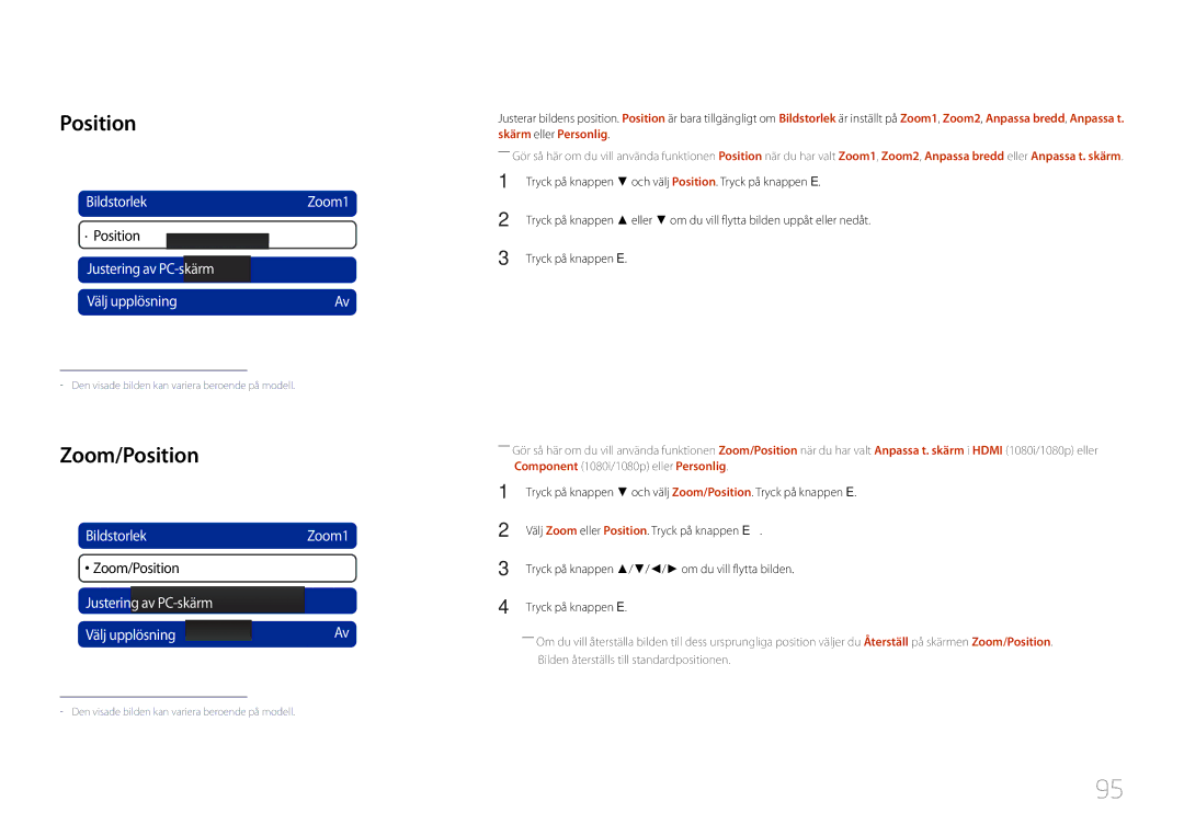 Samsung LH46MDCPLGC/EN, LH40MDCPLGC/EN, LH55MDCPLGC/EN, LH32MDCPLGC/EN manual Zoom/Position 