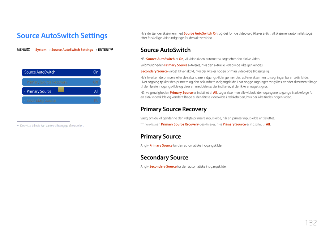 Samsung LH40MDCPLGC/EN, LH55MDCPLGC/EN, LH32MDCPLGC/EN, LH46MDCPLGC/EN manual Source AutoSwitch Settings, 132 