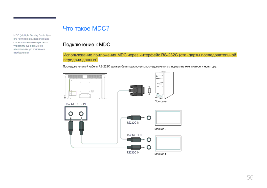 Samsung LH40MDCPLGC/EN, LH55MDCPLGC/EN, LH32MDCPLGC/EN, LH46MDCPLGC/EN Что такое MDC?, Подключение к MDC, Computer Monitor 