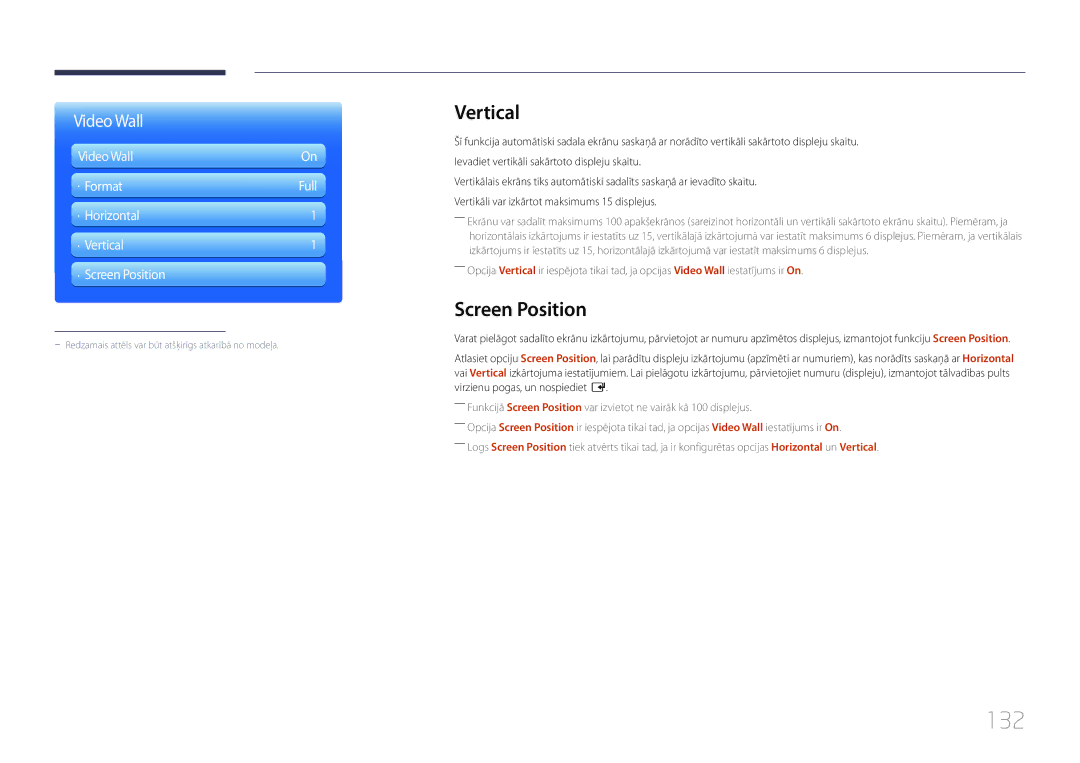 Samsung LH40MDCPLGC/EN, LH55MDCPLGC/EN, LH32MDCPLGC/EN, LH46MDCPLGC/EN manual 132, Vertical, Screen Position 