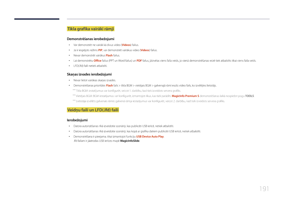 Samsung LH46MDCPLGC/EN, LH40MDCPLGC/EN, LH55MDCPLGC/EN manual 191, Tīkla grafika vairāki rāmji, Veidņu faili un LFD.lfd faili 