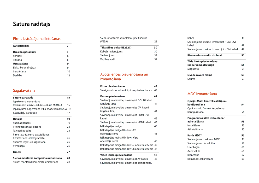 Samsung LH32MDCPLGC/EN, LH40MDCPLGC/EN, LH55MDCPLGC/EN, LH46MDCPLGC/EN manual Saturā rādītājs 