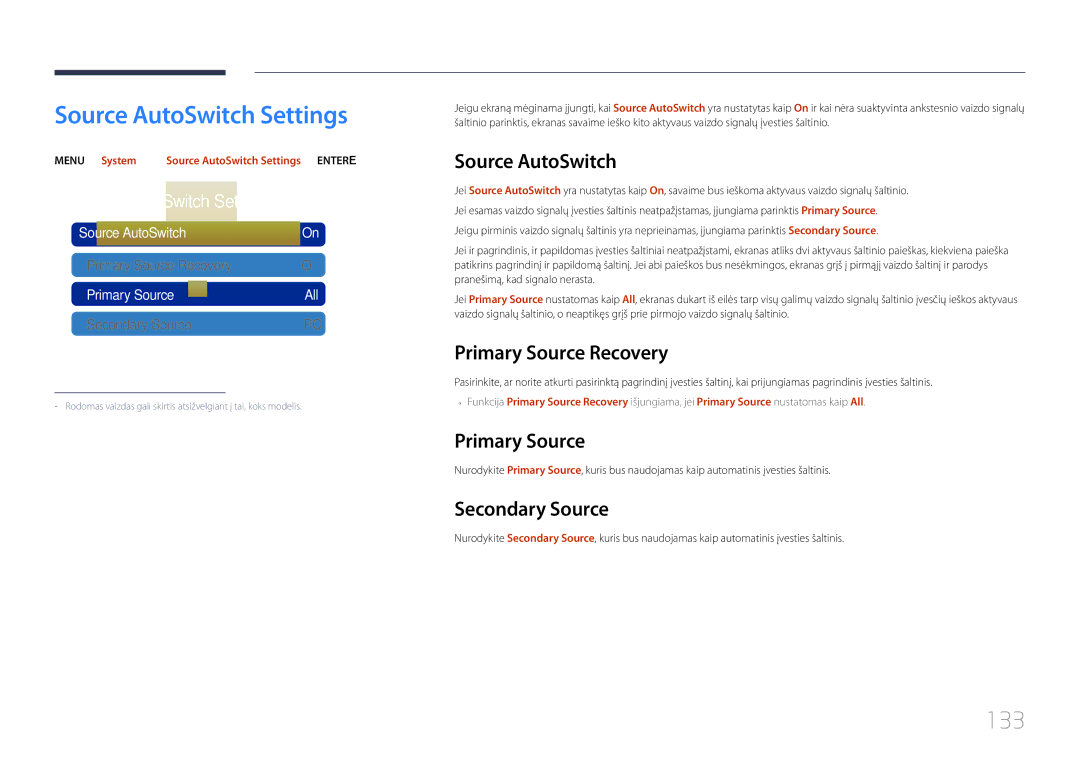 Samsung LH55MDCPLGC/EN, LH40MDCPLGC/EN, LH32MDCPLGC/EN, LH46MDCPLGC/EN manual Source AutoSwitch Settings, 133 