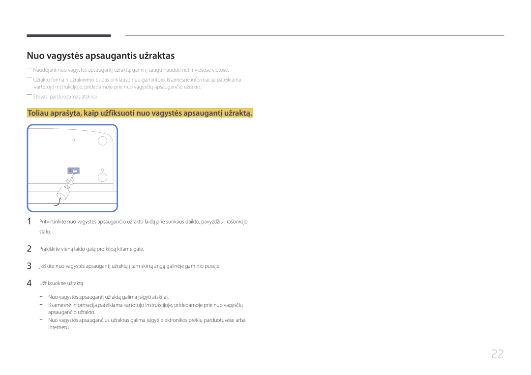 Samsung LH32MDCPLGC/EN, LH40MDCPLGC/EN, LH55MDCPLGC/EN, LH46MDCPLGC/EN manual Nuo vagystės apsaugantis užraktas 