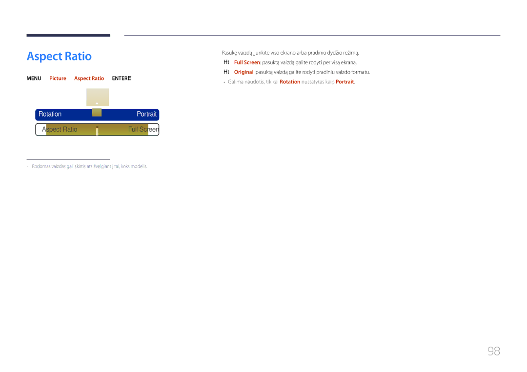 Samsung LH32MDCPLGC/EN, LH40MDCPLGC/EN, LH55MDCPLGC/EN, LH46MDCPLGC/EN manual MENUm → Picture → Aspect Ratio → Entere 