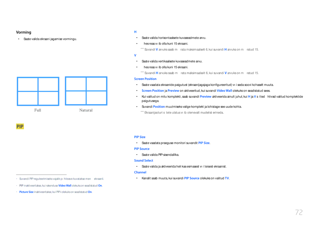 Samsung LH40MDCPLGC/EN manual Saate valida ekraani jagamise vormingu, Saate vaadata praeguse monitori suvandit PIP Size 