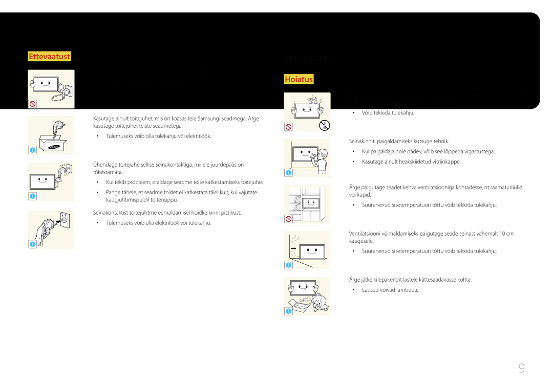 Samsung LH55MDCPLGC/EN, LH40MDCPLGC/EN, LH32MDCPLGC/EN, LH46MDCPLGC/EN manual Installimine 