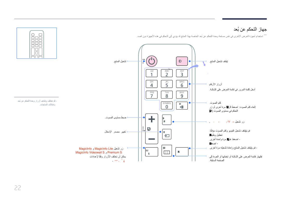 Samsung LH32MDCPLGC/NG دعبُنع مكحتلا زاهج, ةيسيئر تايوتحم ةحفص ليغشت رز, MagicInfo و MagicInfo Lite ليغشت رز, لغشملا عضو 