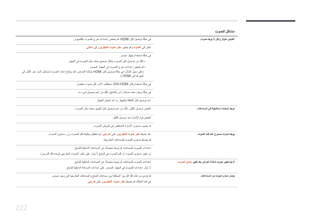 Samsung LH55MDCPLGC/NG, LH40MDCPLGC/HD, LH46MDCPLGC/NG manual 222, يلخاد ىلإ نويزفيلتلا توص ربكم رييغتب مقو توصلا ىلإ لقتنا 