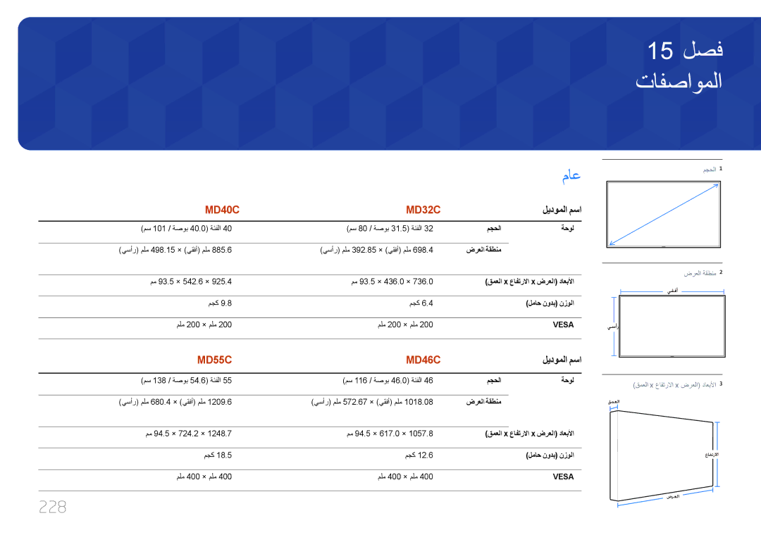 Samsung LH32MDCPLGC/UE, LH40MDCPLGC/HD, LH46MDCPLGC/NG, LH40MDCPLGC/NG, LH32MDCPLGC/NG manual تافصاوملا, 228, ليدوملا مسا 