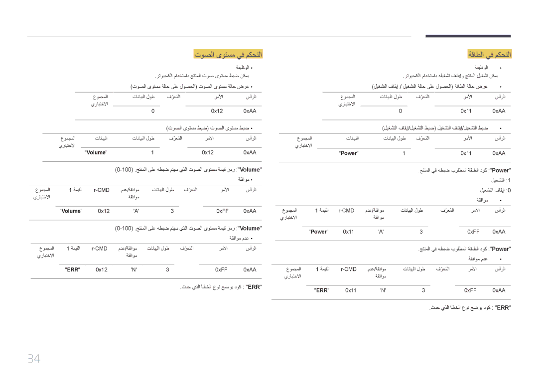 Samsung LH55MDCPLGC/UE, LH40MDCPLGC/HD, LH46MDCPLGC/NG, LH40MDCPLGC/NG manual توصلا ىوتسم يف مكحتلا, ةقاطلا يف مكحتلا 