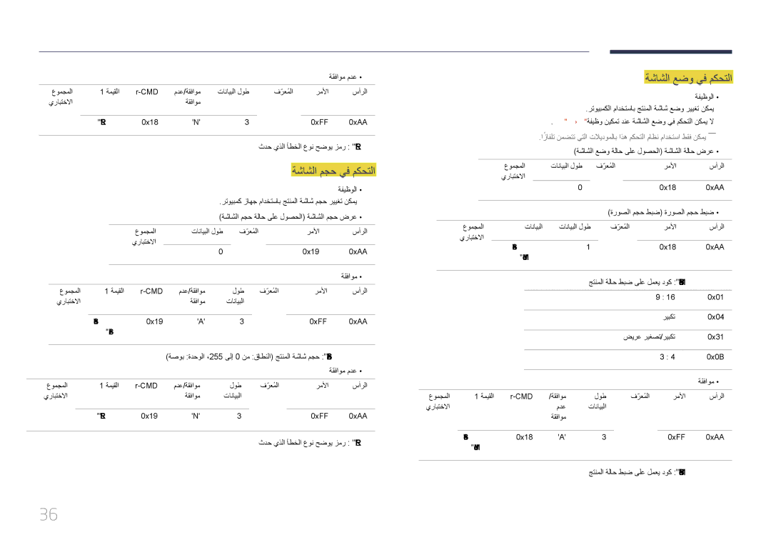 Samsung LH40MDCPLGC/HD, LH46MDCPLGC/NG, LH40MDCPLGC/NG, LH32MDCPLGC/UE, LH32MDCPLGC/NG, LH46MDCPLGC/UE ةشاشلا مجح يف مكحتلا 